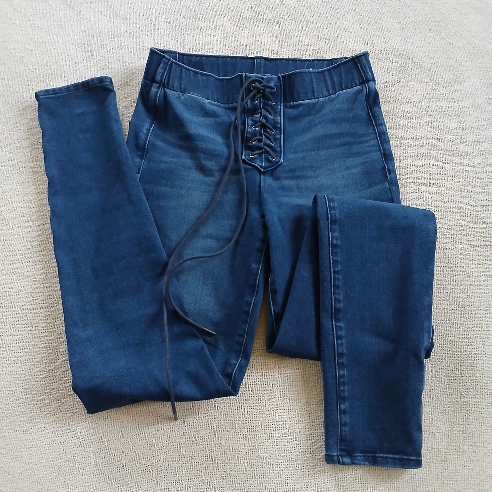 aeo ♡ lace up 360 next level stretch jeans american eagle 0 boho grunge corset